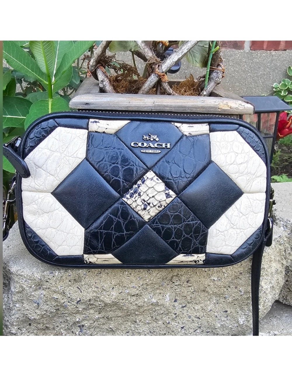 Coach Canyon Quilt Exotic Embossed Leather Clutch Crossbody #F66140 EUC